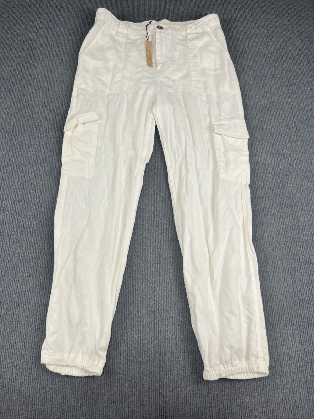 Love Tree Womens Cream Cargo Pants Elastic Cuffs L NWT